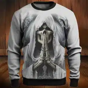 Praying Grim Reaper Skeleton Mist Gray Men’s Sweatshirt