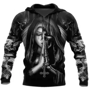 Praying Nun Rosary Half Skull Black Gothic Men's Hoodie