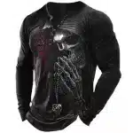 Praying Skull Gothic Horror Henley Men’s Long Sleeve Shirt