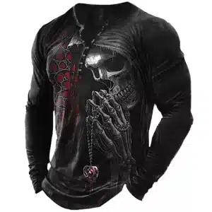 Praying Skull Gothic Horror Henley Men’s Long Sleeve Shirt