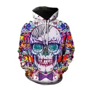 Psychedelic Garden Bowtie Skull Graphic Men's Hoodie