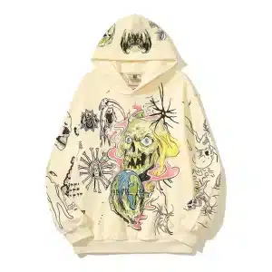 Psychedelic Skull Doodle Art Cream Men’s Hoodie