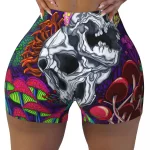 Psychedelic Skull & Mushroom Print Women’s Biker Shorts