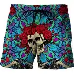 Psychedelic Skull Roses Floral Kaleidoscope Men’s Shorts