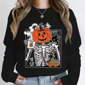 Pumpkin Skeleton Coffee Halloween Women's Sweatshirt