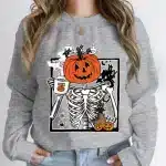 Pumpkin Skeleton Coffee Halloween Women's Sweatshirt
