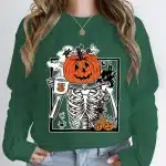 Pumpkin Skeleton Coffee Halloween Women's Sweatshirt