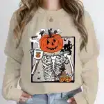 Pumpkin Skeleton Coffee Halloween Women's Sweatshirt