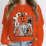 Pumpkin Skeleton Coffee Halloween Women's Sweatshirt