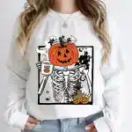Pumpkin Skeleton Coffee Halloween Women's Sweatshirt