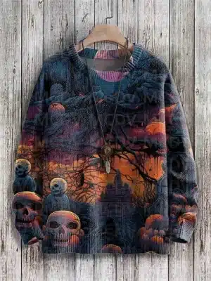 Pumpkin Skull Cemetery Halloween Women's Sweatshirt