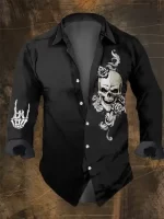 Punk Rock Skull Hand Rose Men's Long Sleeve Dress Shirt