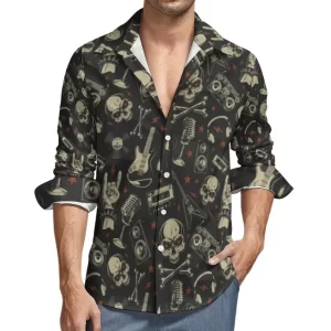 Punk Rock Skull Music Icons Men's Long Sleeve Dress Shirt