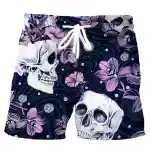 Purple Floral Skull Cosmic Galaxy Art Men’s Shorts