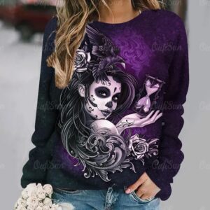 Purple Gothic Sugar Skull Hourglass Women's Sweatshirt