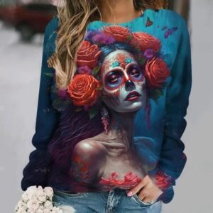 Radiant Rose Calavera Skull Woman Art Women's Sweatshirt