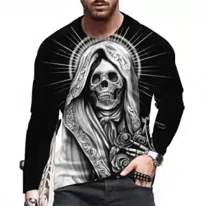 Radiant Skull Saint Halo Gothic Nun Men’s Long Sleeve T-Shirt