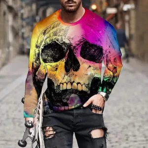 Rainbow Spectrum Skull Art Men’s Long Sleeve T-Shirt