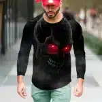 Red-Eyed Demon Skull Horror Black Men’s Long Sleeve T-Shirt