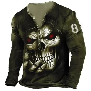 Red-Eyed Reaper Skull Horror Men’s Long Sleeve Shirt