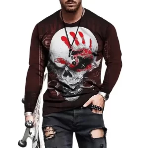 Red Handprint Skull Dark Gothic Men’s Long Sleeve T-Shirt