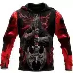 Red Lightning Metal Grim Skeleton Guitar Men’s Hoodie