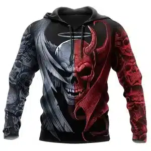 Red and Gray Angel vs. Demon Skull Graphic Men’s Hoodie