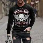 Renegade Winged Skull Motorcycle Men’s Long Sleeve T-Shirt