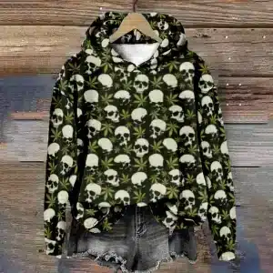 Retro Cannabis Leaf Skull All-Over Print Women's Hoodie