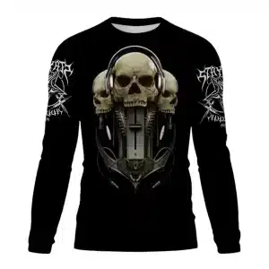 Retro DJ Vibes Gothic Skull Black Men’s Long Sleeve T-Shirt