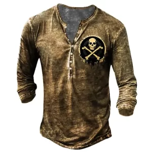 Retro Skull Crossbones Distressed Men’s Long Sleeve T-Shirt