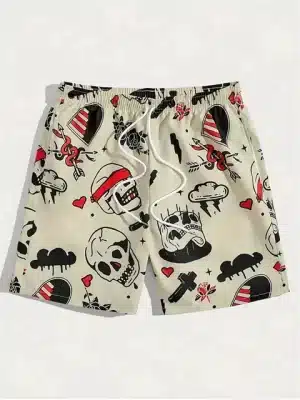 Retro Skull and Dagger Ink Drip Tattoo Print Men’s Shorts