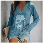 Rhinestone Skull Icon Women’s Long Sleeve V-Neck T-Shirt