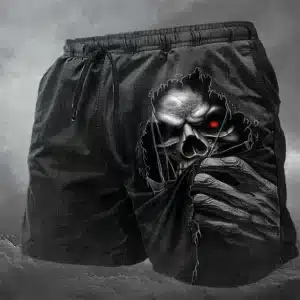 Ripped Red-Eyed Grim Reaper Skeleton Black Men’s Shorts