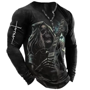 Rocking Grim Reaper Guitar Skeleton Men’s Long Sleeve Shirt