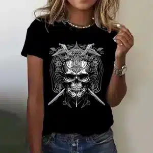 Samurai Skull Sword Warrior Rose Ornate Women's T-Shirt