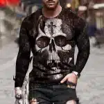 Scary Cracked Skull Cross Horror Men’s Long Sleeve T-Shirt