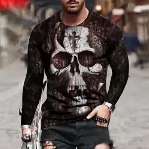 Scary Cracked Skull Cross Horror Men’s Long Sleeve T-Shirt