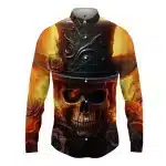 Scary Fiery Skull Gothic Rose Men's Long Sleeve Dress Shirt