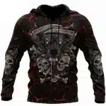 Scary Hound Wolf Skull Bones Molten Lava Men’s Hoodie