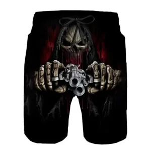 Scary Reaper Skeleton Gunslinger Drip Horror Swim Trunks