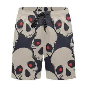 Scary Red-Eyed Skull Icons Pattern Horror Swim Trunks