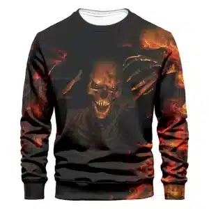 Scary Skull Demon Flame Graphic Black Men’s Sweatshirt