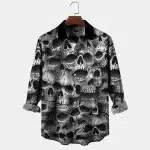 Scary Skull Graphic Horror Men's Long Sleeve Dress Shirt