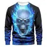 Screaming Skull Blue Flame Burst Badass Men’s Sweatshirt