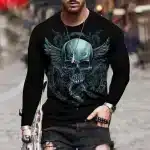 Silver Chain Wreath Winged Skull Men’s Long Sleeve T-Shirt