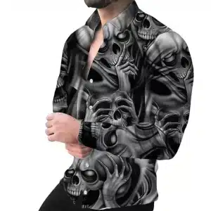 Sinister Skulls Claw Gray Mist Men's Long Sleeve Dress Shirt