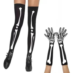 Skeleton Bone Pattern Thigh-High Women’s Stockings Set