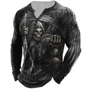 Skeleton Grim Reaper Hourglass Men’s Long Sleeve Shirt