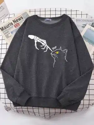 Skeleton Hand Boop Cat Graphic Women's Sweatshirt